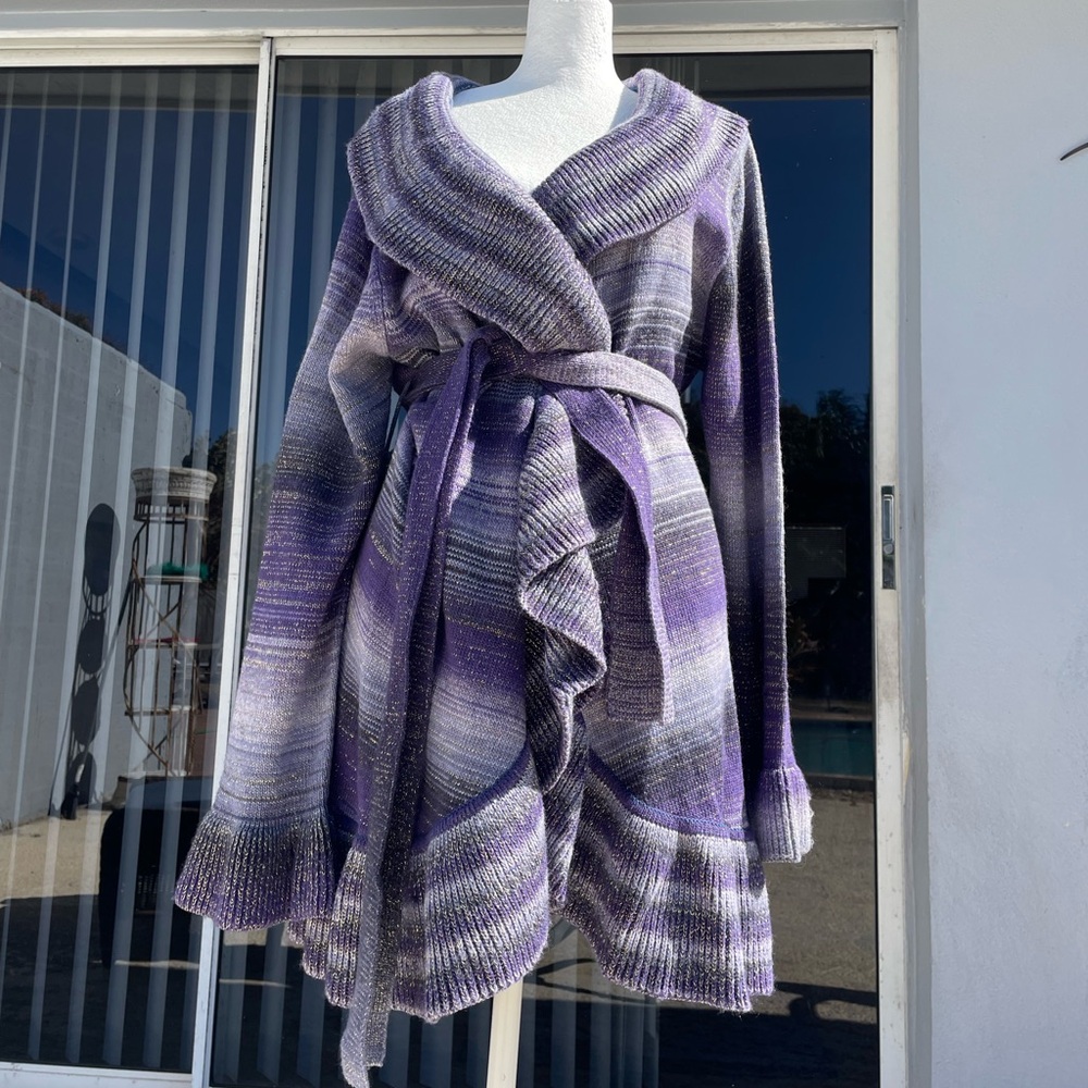 Muche Et Muchette Purple Ruffle Striped Belted Sweater
